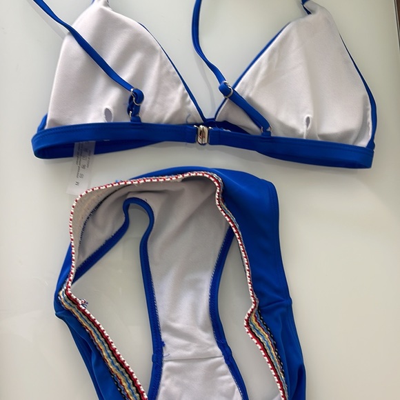 Royal Cobalt Blue Contrast Trim Triangle Bikini Chain Link Straps Size M - Picture 14 of 15